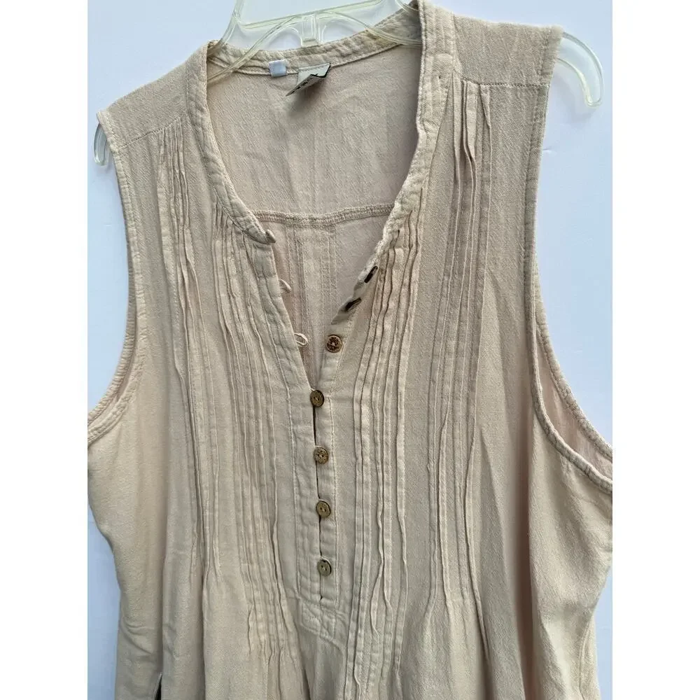 Blanco Suza Beige 100% Cotton Button Cover Up Beach Mini Dress